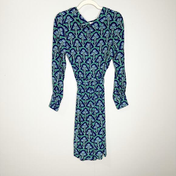 Boden Womens Florrie Dress Long Sleeve High Neck Back Zip Green Blue Size 8P - Picture 4 of 11